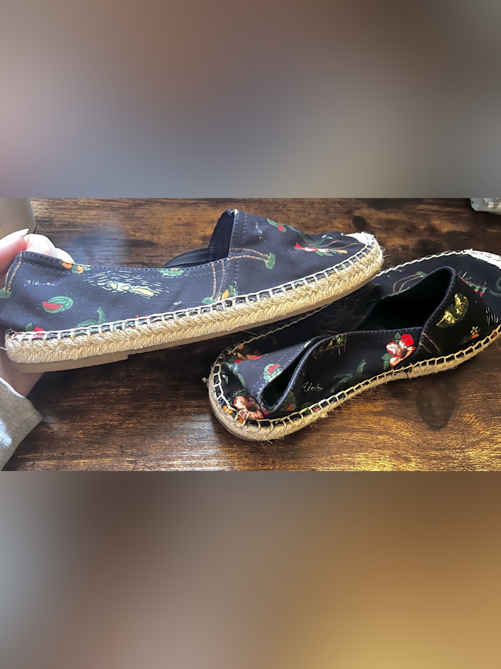 Urban Outfitters Black Floral Espadrille Slip-Ons